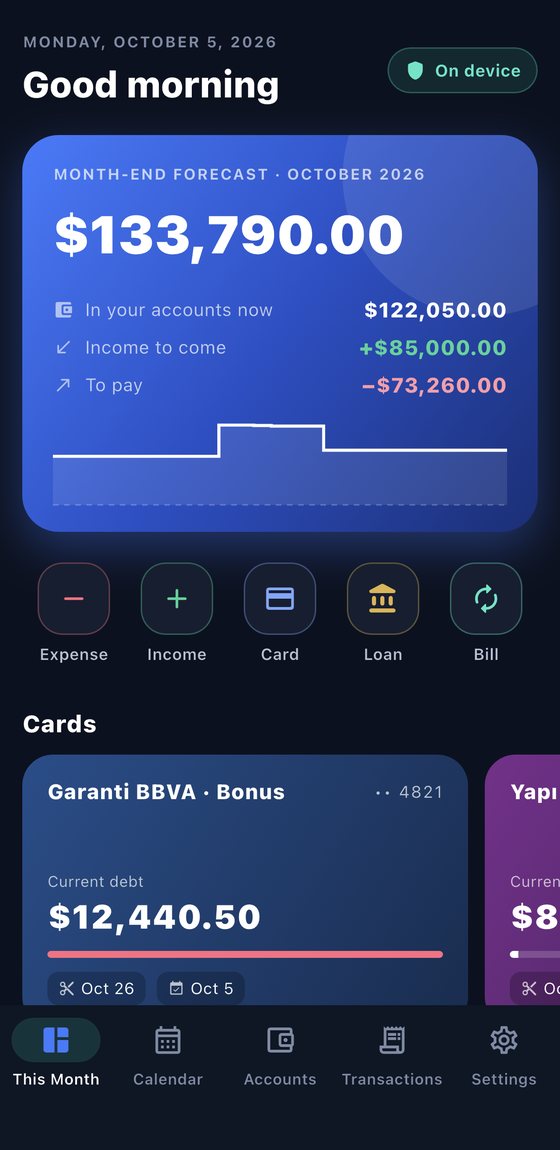 This Month screen: month-end forecast